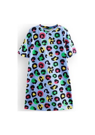 Denokids Leopar Kız Çocuk Oversize Elbise Renkli Çok Renkli