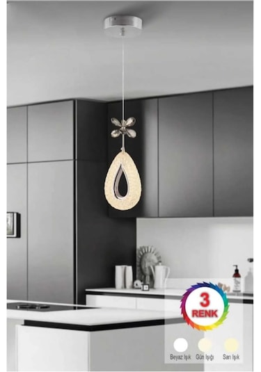 Bohem Aydınlatma Modern 3 Renk Led Tekli Damla Modeli Beyaz Sarı Günışığı Krom