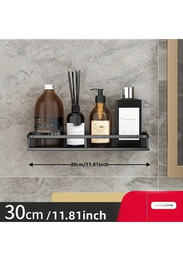 Alüminyum Raf Banyo Depolama Rafı Duvara Monte Kozmetik Depolama Siyah