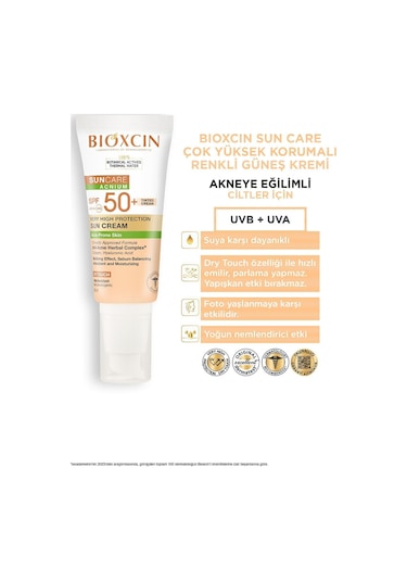 Bioxcin Sun Care Akneye Eğilimli Ciltler Için Renkli Güneş Kremi 50 Spf 50 Ml - Tinted, Akne, Dry Touch, Mat