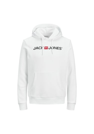 Jack & Jones Kapüşonlu Logolu Sweatshirt- Corplogo 12137054 White Beyaz
