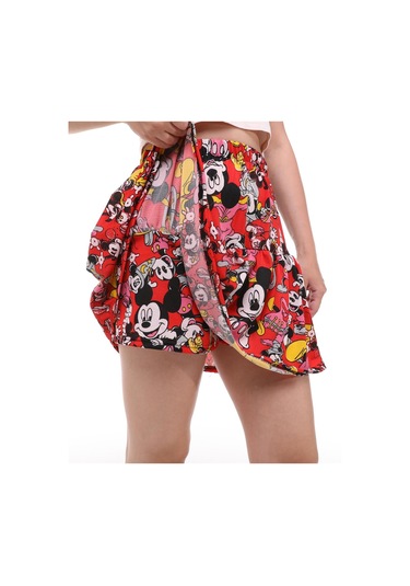 Mıckey Mouse Çizgi Film Karakterli Jarse Kumaş Şort Etek-431-kırmızı Kırmızı