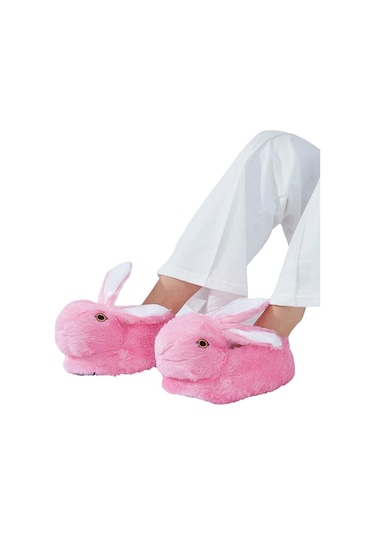 Peluş Tavşan Figürlü Kaymaz Ve Ses Yapmaz Ev Panduf Pembe-pembe Pembe