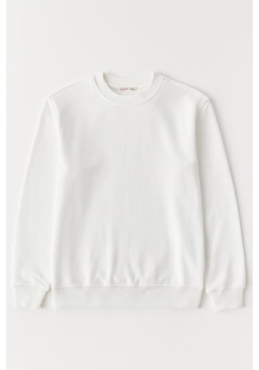 Mixray 2021 Kadın Basic 3 İplik Sweatshirt Beyaz
