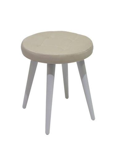 Ankhira Ahşap Ayaklı Tabure (Krem Renk-Beyaz Ayaklı)