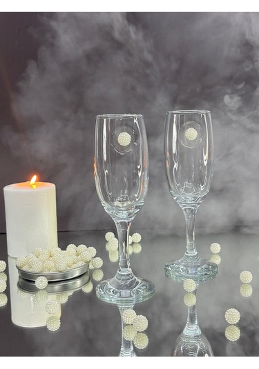 Şampanya Kadehi Beyaz İnci Böğürtlen Figürlü 2'li Şeffaf