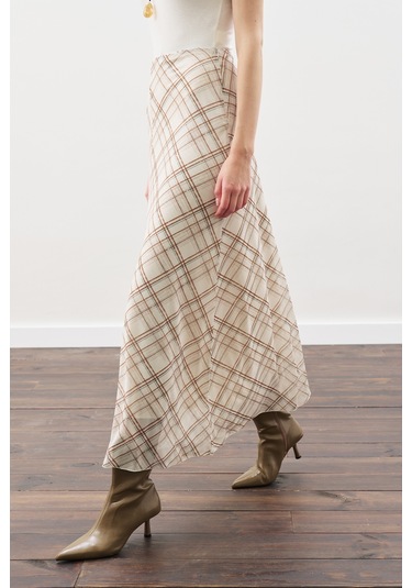 Desenli Tül Etek Bej Ekose Bej Ekose