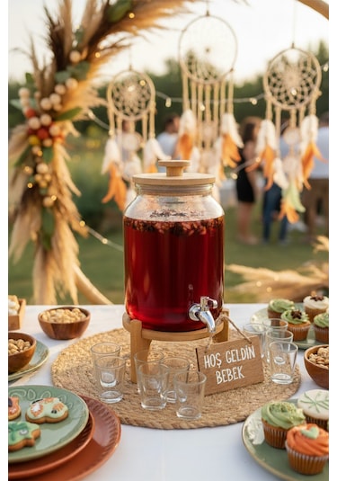 Bambum Fuente - Bambu Kapak Ve Standlı Cam Sebil 4l