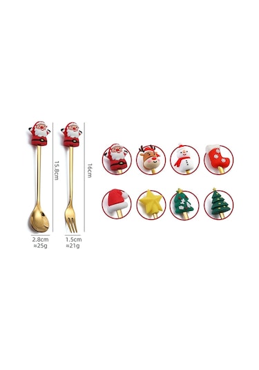 Sones 6 Adet / Paket Noel Karikatür Bebek Paslanmaz Çelik Sofra Takımı, Stil: D Gümüş Kaşık + Kırmızı Kutu