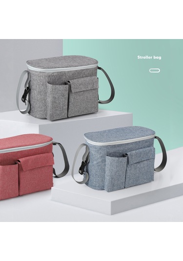 Hangfox Denim Mavi Bebek Arabası Organizerı - Su Geçirmez Isı Yalıtımlı Çift Cep, Alüminyum Folyo Döşeme, Ayırt Edilebilir Askı, 31x16x20cm Mavi