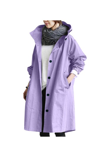 Kadınlar İçin Orta Uzunlukta Bol Rüzgarlık Ceket Mor