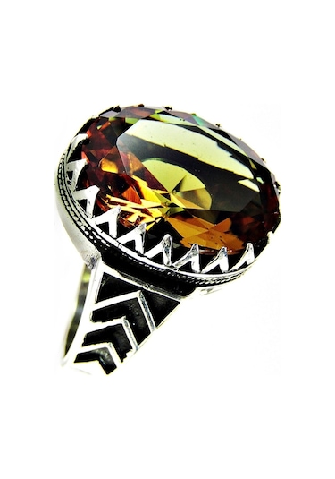 Zultanit Oval Büyük Taşlı Gümüş Erkek Yüzük