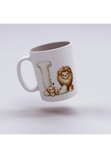 L Harfi Tasarım Bardak, Sevimli Hayvan Temalı Harf Bardağı Beyaz