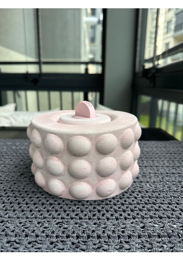 Pembe Masaüstü Bioetanol Şömine Beton Gövdeli Söndürücü Kapaklı