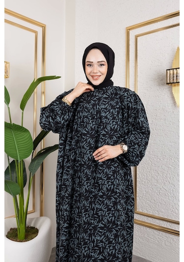 Nevayla Moda Robalı Desenli Viskon Elbise - Yeşil / E0126 Yeşil