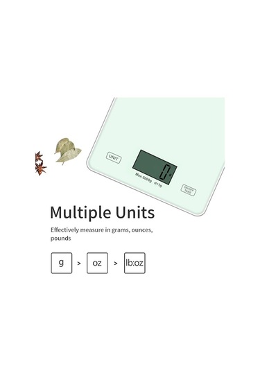 Fortunelane Beyaz Mutfak Terazi 5kg/1g - Cam Platform, Hassas Sensör, Yük Üstü Göstergesi Pil Dahil Değil Çok Renkli Çok Renkli