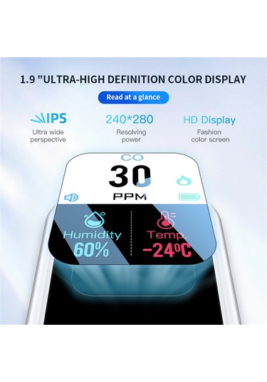 Ranyeek Mini Taşınabilir Karbon Monoksit Dedektörü - Co, Sıcaklık Ve Nem Ölçer - 4 Seviye Renkli Uyarı - Ev, Araba, Kamp, Garaj İçin Beyaz Zn-d6