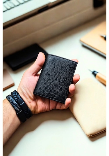 Hakiki Deri Cüzdan Küçük Boy 9 Adet Kart Bölmeli Siyah Siyah