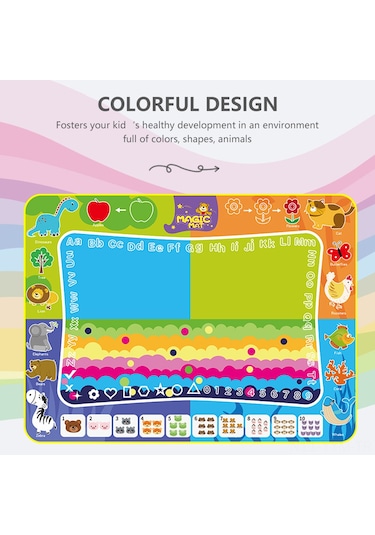 Geeksen 120x90cm Büyük Boy Çocuk Su Tablosu - Temiz Su İle Çizim, Yeniden Kullanılabilir, Eğitici Oyuncak, Tam Set C 47"x35" Çok Renkli