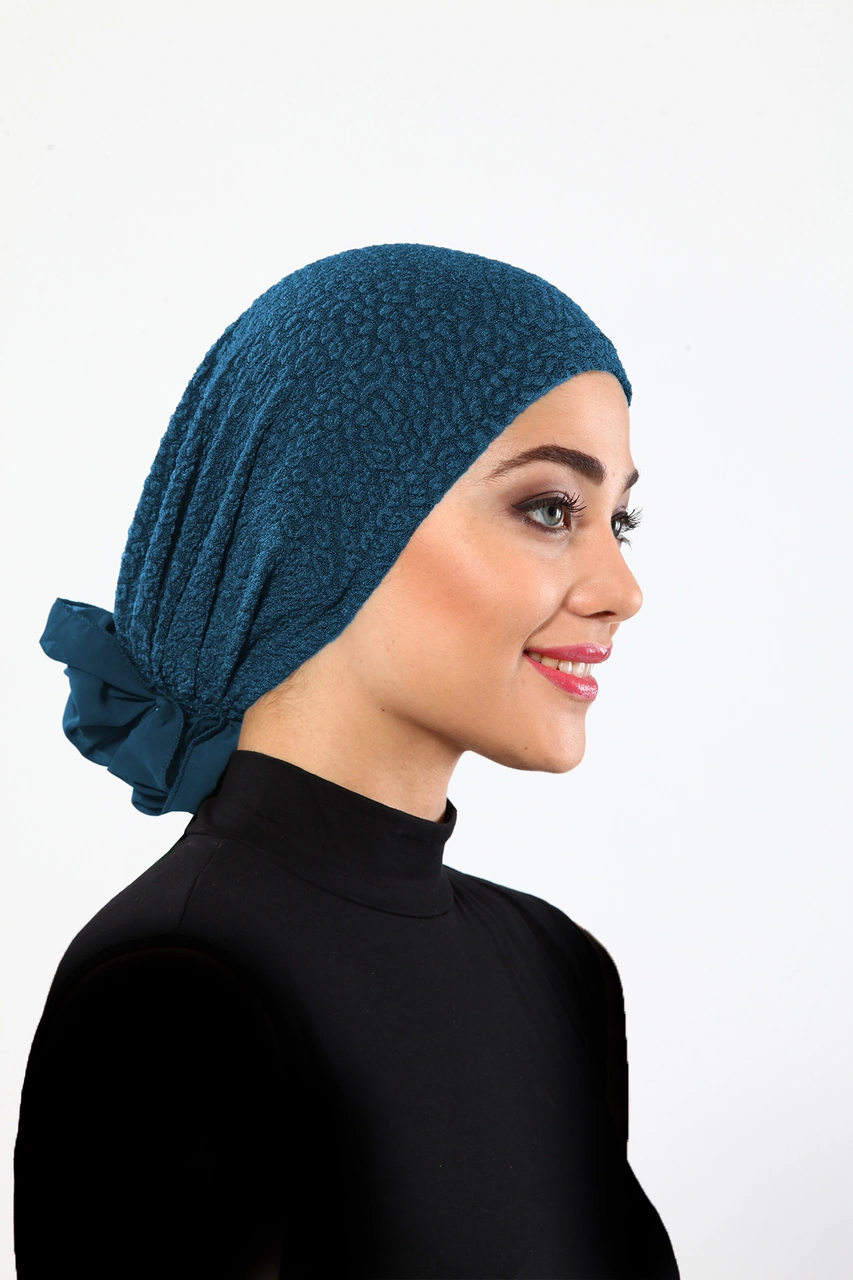 Brokar Tüllü Petrol Hazır Türban Tesettür Bone Petrol