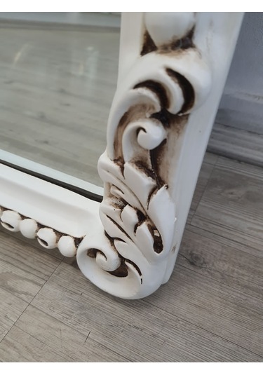 Ayna Denizi Princess Great Aging White Model Eskitme Beyaz Renk Dekoratif Boy Aynası Eskitme Beyaz