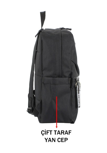 Siyah Okul Sırt Çantası Ortaokul Lise Geniş İç Hacim Su Geçirmez Kumaş Yandan Cepli Siyah