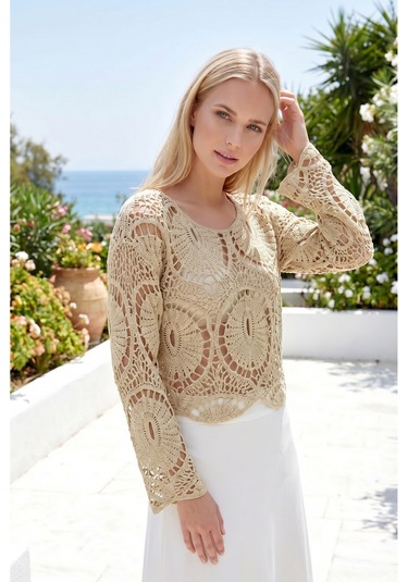 Sayzen Your Shine Dantel Işleme Crop Bluz Sy-shn2610 Stone