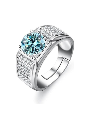 Mavi Bague Ringen Gerçek Mozanit Yüzük Erkekler Için Gümüş 2 Karat Yuvarlak Parlak Elmas Nişan Yüzüğü Erkek Düğün Takı