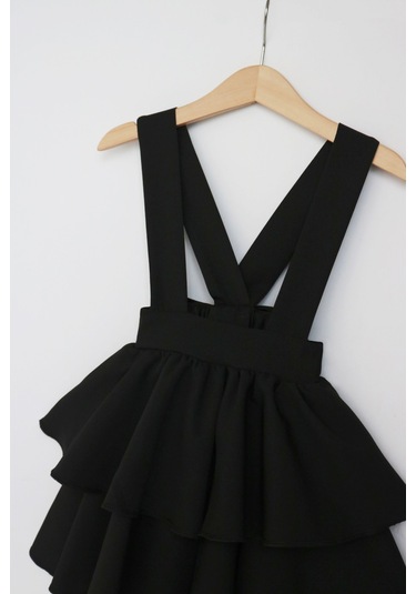 Kız Çocuk Helen Siyah Askılı Kat Kat Bağlama Jile Elbise