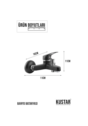 Kustar Mix 3'lü Banyo + Duş + Mutfak + Lavabo Eviye Batarya Seti Siyah