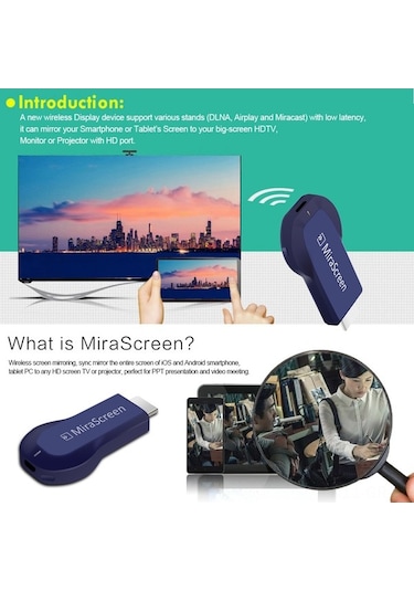 Kablosuz Wifi Ekran Yansıtıcı - Android/ios İçin Full Hd 1080p Miracast, Airplay Ve Dlna Desteği