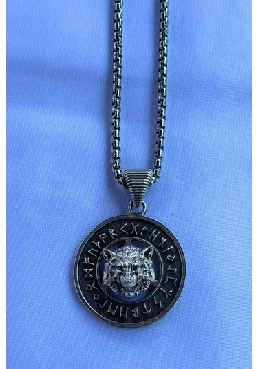 Kurt Viking Run El İşçiliği Paslanmaz Çelik Zincir Erkek Kolye Gümüş