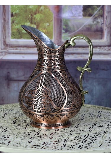 Sultan Tuğralı Eskitme Keski Osmanlı Bakır Sürahi