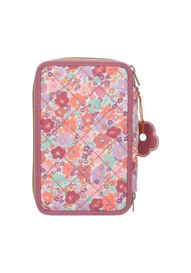 Top Model 3 Katlı Kalem Kutusu - Çiçek Desenli Çok Renkli