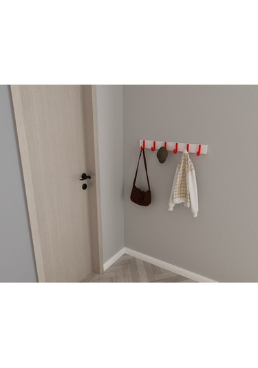 Hepsi3boyutlu Modern Duvar & Kapı Baston Askılık - 6 Adet Kırmızı J Askılık - Model No : 6 Kırmızı