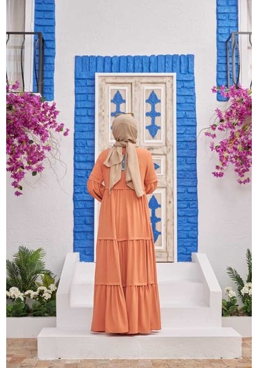 6510-linda Büzgülü Elbise Somon Somon