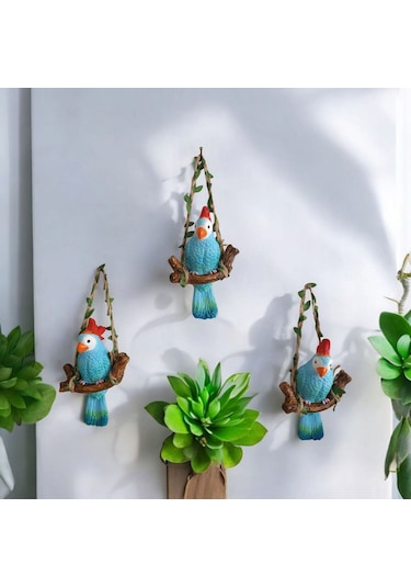 3 Adet Dekoratif Sallanan Duvar Ve Bahçe Süsü Papağan Mavi