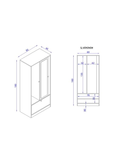Floradesign Malibu Aynalı Gardırop / Elbise Dolabı