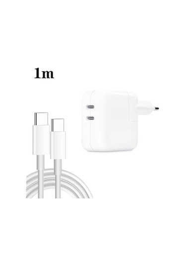 Rogfer 35w Pd3.0 Usb-c / Type-c Çift Bağlantı Noktalı Şarj Cihazı, 1m Type-c - Type-c Veri Kablosu, Ab Fişi