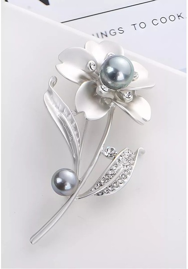 Bijoubijou Broş Çiçek 244261453 Gri