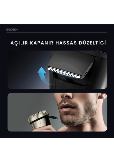 Enchen Steel 3s Gold Çift Yönlü Kavisli Bıçaklı Dijital Ekranlı Suya Dayanıklı Şarjlı Tıraş Makinesi