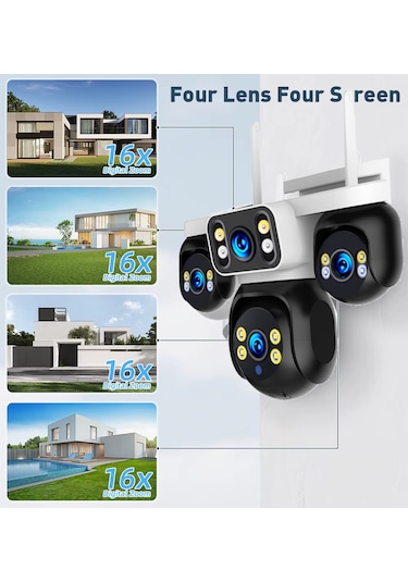 Hieasy 8mp 4 Kameralı Wifi 16x Zoom Hieasy Gece Görüş Çift Yönlü Ses Uzaktan İzleme Kişi Takibi Türkçe Es-5804