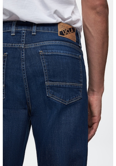 Ucla Fausto Mavi Denim Nakışlı Standard Fit Erkek Pantolon Mavi