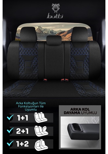 Siyah - Mavi Buttı Speedy Serisi Premium Oto Koltuk Kılıfı Ortopedik Destekli, Ön Arka Tam Set, Aırbag Uyumlu