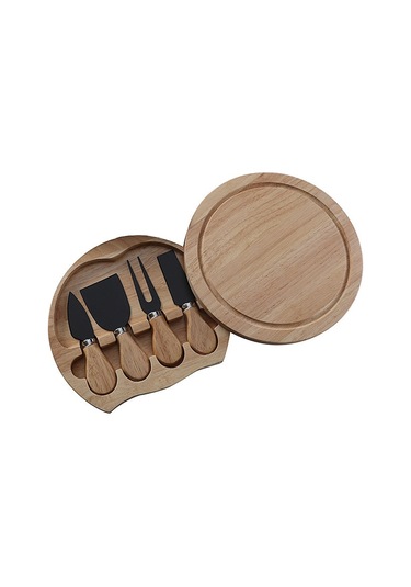 Sones 4 Adet / Set Yuvarlak Meşe Kutusu Peynir Bıçağı Spatula Paslanmaz Çelik Peynir Araçları Çatal Bıçak Takımı, Renk: Siyah Diğer