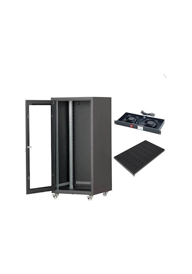 Setrack 19" 12U 600 x 600 Tekerlekli Rack Kabinet + Fan + Sabit Raf