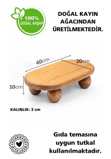 Halohope El Yapımı Ahşap Oval Top Ayaklı Sunum Standı Tabağı