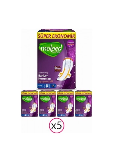 Molped Supernight Gece Hijyenik Ped 5 x 16'lı