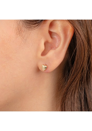 Altın Küpe - 14 Ayar Altın Minimal Kalp Figürlü Küpe Sarı