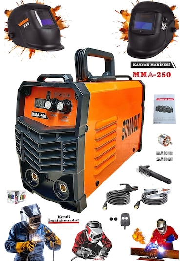 250 Amper İnverter Dijital Ekran Fan Soğutma Kademeli Çanta Kaynak Makinesi Bakır Sargı Maske Hediye